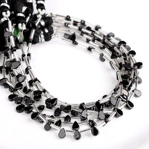 Perles de spinelle noire naturelle 5x7MM, forme poire lisse, pierres précieuses en vrac, perles de spinelle noire de qualité supérieure pour la fabrication de bijoux, en gros - Product Image 3
