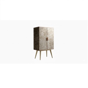 Eclectic Design Premium Quality Floral Bird Pattern Design Veneer <b>Cabinet</b> with Gold Finish Legs 2-Door <b>Storage</b> for Living Room - Product Image 5