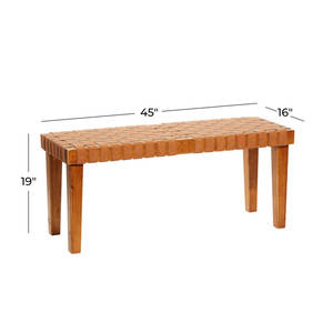 <b>Brown</b> Wood Woven Bench Elegant Living Room <b>Chair</b> - Product Image 6