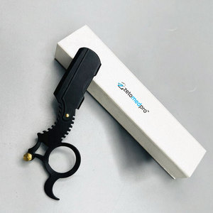 Barber Use Black Stainless Steel Manual Shave <b>Razor</b> Single Blade Replaceable Feature Straight Body Finger <b>Razor</b> Custom Logo - Product Image 5
