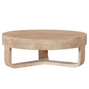 Ensemble de tables basses de salon modernes en bois de manguier massif, forme ronde, finition brune naturelle sablée, courbes élégantes, artisanat raffiné - Product Image 1