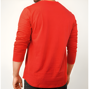 Camiseta de Manga Larga con Cuello en V para Hombre, Color Rojo, Algodón Suave y Transpirable, Informal, Cómoda, Básica, Ligera - Product Image 2