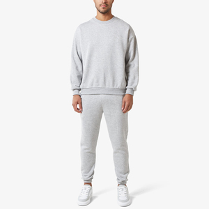 Conjunto Deportivo de Algodón Gris para Hombre, Cuello Redondo, Manga Larga, Color Sólido, Pantalones Casuales con Bolsillos Laterales, Cintura Elástica, Ropa de Otoño - Product Image 2