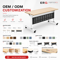 Table de formation ergonomique moderne Ergonovapro avec panneau de modération rabattable, bureau de réunion pliable, mobilier collaboratif pour bureau à domicile