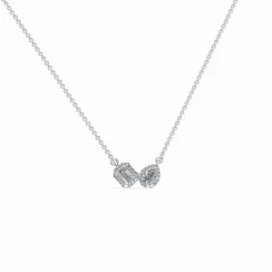 Duo Round <b>Emerald</b> & Pear Cut Lab Grown Diamond <b>Pendant</b> Necklace in 18K White Gold IGI Certified VVS Clarity Engagement Wedding - Product Image 5