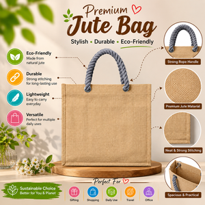 Luxury Natural Jute Tote Bag with Premium <b>Braided</b> Rope Handles Reusable Eco Friendly Shopping Beach Travel Gift Bag for Women - Product Image 5