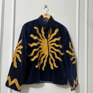 Blouson bomber en velours tricoté brodé Suzani rose, style hippie vintage, manteau chaud d'hiver, motif floral, cadeau pour elle - Product Image 1