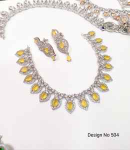 Conjunto de Joyería de Lujo con Collar y Pendientes de Piedra Amarilla, Conjunto Plateado para Novia y Fiestas - Product Image 1