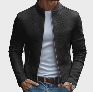 Veste d'hiver pour homme en cuir véritable personnalisée avec col montant et logo frontal, chauffante et respirante à séchage rapide - Product Image 3