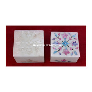 Hermosas Cajas de Regalo de Joyería Hechas a Mano con Mármol Blanco con Acabado Fino, Forma Rectangular Duradera con Incrustaciones de Nácar - Product Image 4