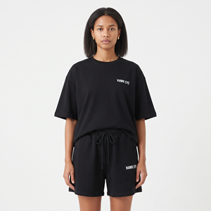 Ensemble 2 pièces surdimensionné pour femme, t-shirt et short en coton 100% uni, idéal pour l'été - Product Image 1
