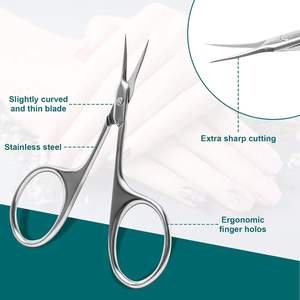 Tijeras de Manicura de Acero Inoxidable de Precisión con Hoja Curva para Diestros, Punta Afilada para Recortar Cutículas, Cuidado de Uñas, Duraderas, para Cejas - Product Image 1