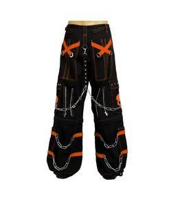 Pantalon unique pour homme noir avec imprimé crâne bleu, plusieurs poches, taille élastique, fermeture à cordon, décor chaîne, mode automne - Product Image 6