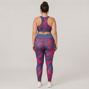 Plus Size Sublimation Printed Training Jacket <b>Women</b> Racerback Bra <b>Compression</b> Leggings 3 Pcs Spandex Printed Yoga Set <b>Women's</b> - Product Image 5