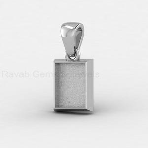 Pendentif Breloque Rectangulaire Vierge 8x10mm en Argent Sterling 925 et Or 14K, Fait Main, avec Monture Cabochon pour Bijoux Souvenirs DIY - Product Image 2