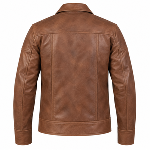 Chaqueta de Motociclista para Hombre, de Cuero Genuino Marrón, con Lona, Impermeable, Transpirable, Anti-UV, Resistente al Viento, con Cierre de Cremallera y Cuello Plegable - Product Image 2