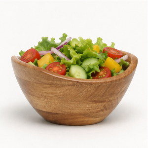 Tazón para Servir Ondulado de Madera de Acacia Ecológico Hecho a Mano, Tazón de Madera Natural para Ensaladas y Frutas, para Decoración del Hogar - Product Image 3