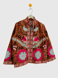 Hand Embroidered Floral Mandarin Collar Jacket Full Sleeve Cotton Women'<b>s</b> Plus Size Spring Wear Prairie Chic Style - Product Image 2