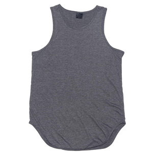 Men's Gray Solid Color O-Neck Tank Top Casual Knitted Cotton Sleeveless Vest Athletic Fit Longline Hem - Product Image 3
