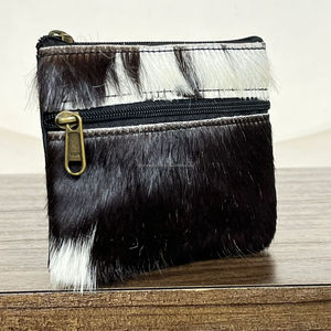 Real Handmade Hair on Hide <b>Fur</b> Leather Coin Change Purse Oval Credit Card Holder Case Western Stylish Cute Small Oval Wallet - Product Image 4