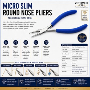 Alicates de Punta Redonda Micro Slim, Herramienta de Precisión para Hacer Joyas y Enhebrar Alambre, ZetomedPro - Product Image 3