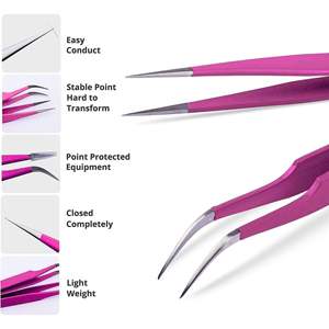 Pinces à cils en acier à haute teneur en carbone pour extensions de cils, pointe droite et courbée calibrées à la main - Product Image 4