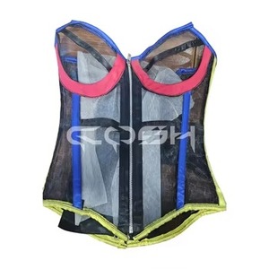 Corset sexy transparent en résille noire, bustier à fermeture éclair sur le devant avec bonnets à armatures |   Achetez maintenant - Product Image 1