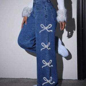 Jeans décontractés pour femmes, taille haute, coupe droite, respirants, séchage rapide, grande taille, qualité supérieure, vente en gros OEM sur mesure - Product Image 6
