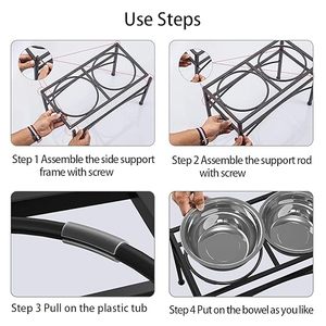 Soporte Ajustable Elevado para Dos Platos de Comida para Perros con Platos de Acero Inoxidable, Comedero y Bebedero Elevado de Metal para Mascotas Pequeñas - Product Image 2