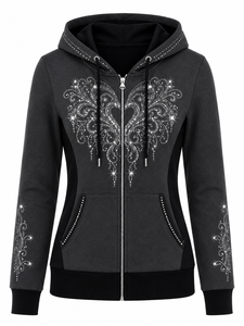 Sudadera con Capucha para Mujer con Diseño Gráfico de Pedrería, Suave y Cálida, Informal, con Capucha Ajustable con Cordón, Sudadera con Capucha de Pedrería - Product Image 1