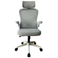 Chaise de bureau réglable avec cadre blanc et dossier en maille grise, avec mécanisme de bascule, dossier haut, chaise pivotante pour jeux sur ordinateur