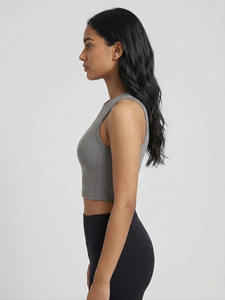 Haut court de compression à manches courtes pour femme, col rond, pour le yoga et le fitness, vêtement de sport, débardeur court d'entraînement - Product Image 3