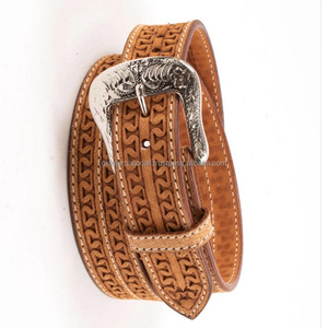 Cinturón de herramientas de cuero occidental de moda de diseñador tallado a mano con acabado bronceado de marca superior con hebilla de PIN grabada floral - Product Image 1