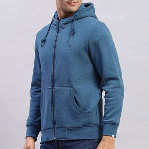 Sweat-shirt à capuche zippé pour homme, bleu, tricoté, manches régulières, couleur unie, style automne - Product Image 3