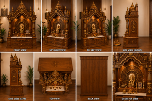 Shree Akshardham Teak Wood <b>Mandir</b> For Home Solid Teak Wood Prayer Temple with Storage Hindu Temple Cabinet Australia Pooja Unit - Product Image 6