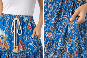 Boho Floral Print Layered Frill Midi <b>Skirt</b> for Women, <b>Elastic</b> Waistband Cotton Tiered Gadder <b>Skirt</b>, High Making Masterpiece - Product Image 3