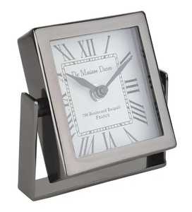 Metal Circular <b>Desk</b> Clock Roman Numerals Silent Quartz Movement <b>Rustic</b> Design Brass Luminova Snooze Function Minimalist - Product Image 2