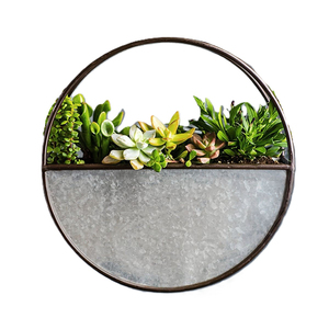 Pot mural rond en métal galvanisé pour décoration de jardin intérieur, style ferme, support mural pour plantes en fer. - Product Image 1