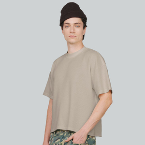High Quality Oversized Waffle Knit T-Shirt Regular Fit Short Sleeve <b>Turtleneck</b> Cartoon Print Breathable 100% Cotton Men's Casual - Product Image 6