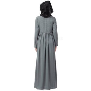 Wholesale Latest Design New Arrival Hot Sale Women's Modest Long Sleeve Abaya Prayer Dress Muslim Ruffles Straight Natural - Product Image 2