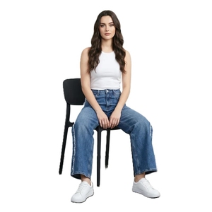 Jean large pour femme, taille haute, extensible, ourlet brut, en denim Zimba Platinum, avec un design premium et une qualité supérieure. - Product Image 6