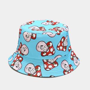 Unisex Bucket <b>Hat</b> Cartoon Mushroom Print <b>Light</b> Blue Casual Spring Summer 56-58CM Polyester Canvas - Product Image 1
