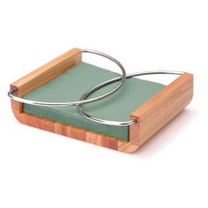 Classic Walnut Finish Napkin <b>Caddy</b> – Chrome Weighted Bar Tabletop Paper Organizer - Product Image 3