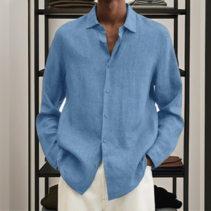 Chemise Homme Décontractée de Qualité Supérieure à Manches Longues Gris Argenté 100% Coton Biologique Sergé Lavé Respirant Séchage Rapide Automne Élégante - Product Image 1