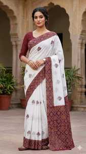 Sari de Lino de Alta Calidad, 6.10 Metros, Corte Individual, Tela Suave y Ligera, Prenda Étnica Festiva e Informal, India - Product Image 6