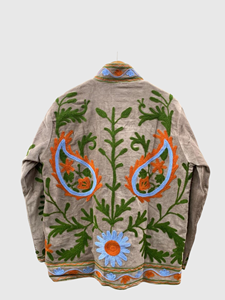 Hand Embroidered Floral <b>Velvet</b> Jacket Mandarin Collar Full Sleeve Plus Size Women's Autumn Coat Prairie Chic Style - Product Image 2