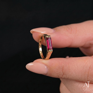 925 Sterling Silver Geometric <b>Emerald</b> Cut Ruby <b>Ring</b> Rhodium/Gold Plated Gemstone <b>Band</b> for Wedding Anniversary Party - Product Image 1