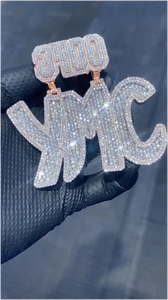 เครื่องประดับฮิปฮอปมอยส์ซาไนต์ เงินแท้ 925 จี้สองชั้นประดับเพชรแบบ Iced Out จี้ตัวอักษรสั่งทำ ชุบโรเดียม - Product Image 4