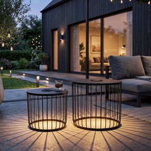 Set di 2 Tavolini Moderni a Incastro con Luci LED Solari per Esterni, Tavolini Decorativi con Gabbia in Filo Metallico Alimentati a Energia Solare per Interni ed Esterni - Product Image 2