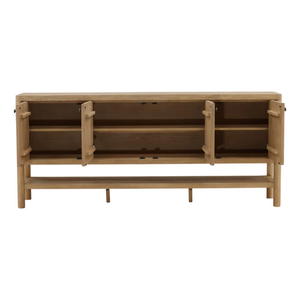 Buffet moderne en bois massif avec portes cannelées et étagère ouverte pour le rangement dans le salon - Product Image 6